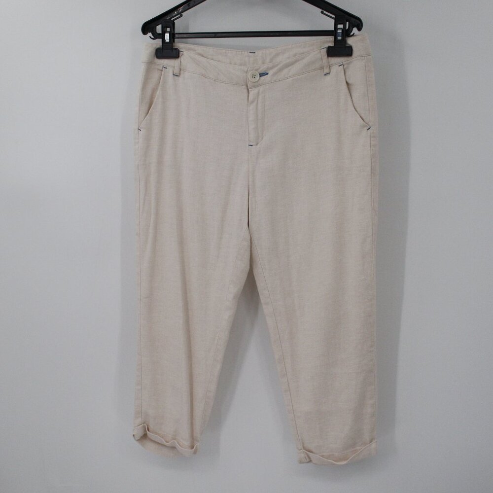 Alexander McQueen Pants Womens 42 Cropped Capri linen cuffed Mid‎ Rise Cream